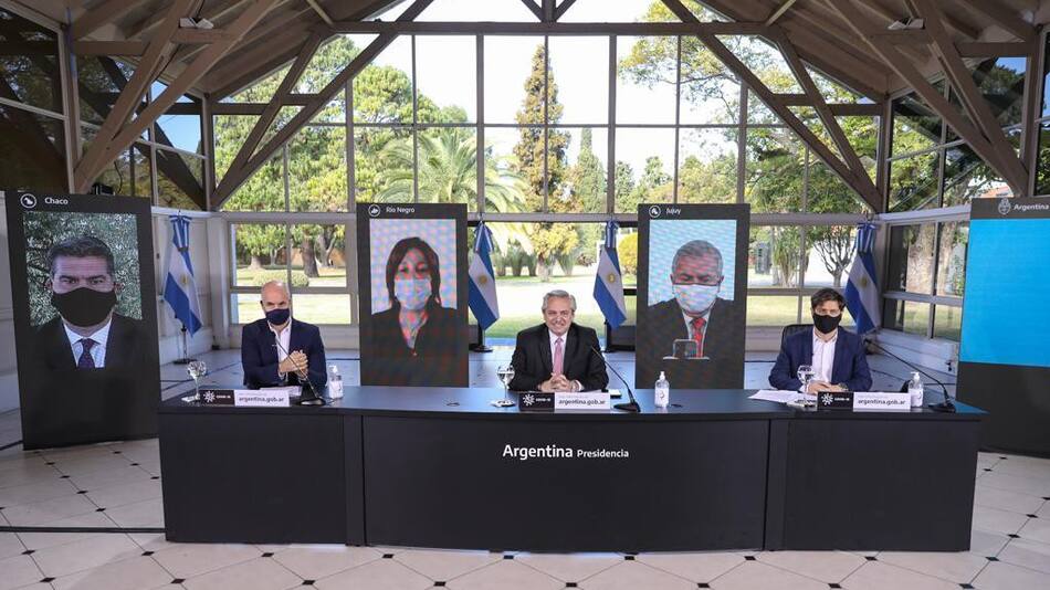 Anuncio de extensión de cuarentena, Alberto Fernández, Kicillof y Larreta, Agencia NA