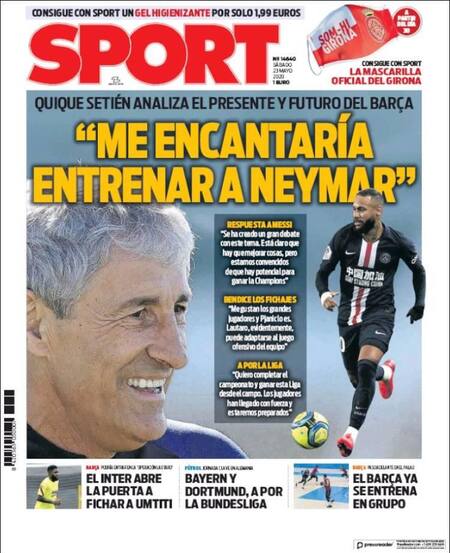 Tapas de diarios, Sport, sábado 23 de mayo de 2020