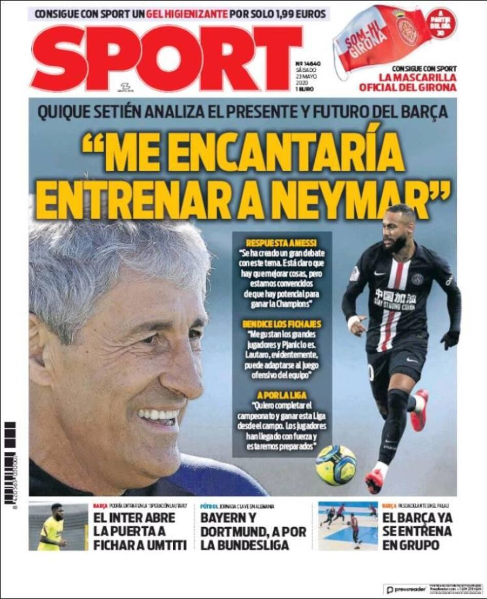 Tapas de diarios, Sport, sábado 23 de mayo de 2020