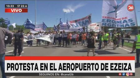 Protesta en el Aeropuerto de Ezeiza, trabajadores aeronáuticos tercerizados, CANAL 26