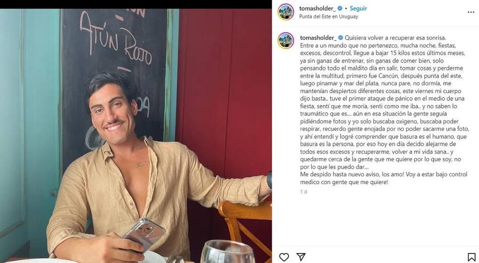 El dramático posteo de Holder. Foto: Instagram.