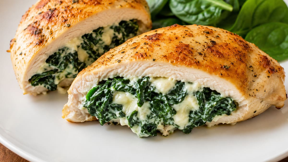 Muy fácil y sin horno: pechugas de pollo rellenas de espinaca para sorprender a tus invitados