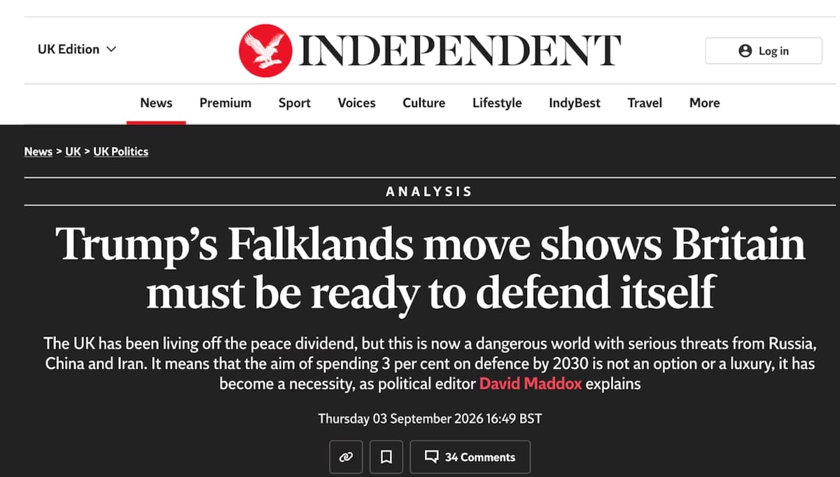 Diario The Independent prensa británica malvinas milei trump