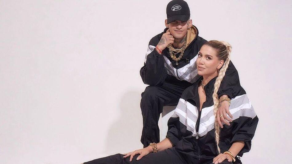 Wanda Nara y L-Gante en la nueva línea de ropa de la empresaria. Foto: instagram.com/wanda.sports