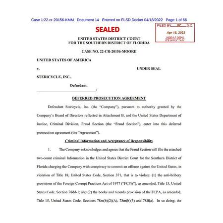 Documentos oficiales que investigan la operación de Stericycle