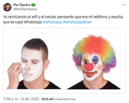 Memes sobre la caída de WhatsApp. Foto: X.