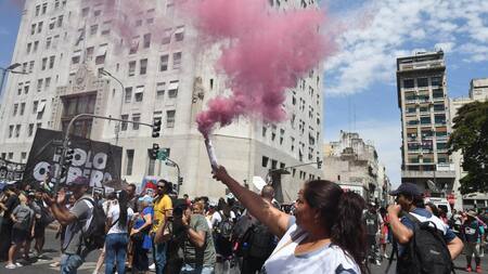Corte en la 9 de julio de Unidad Piquetera. Foto: Telam.