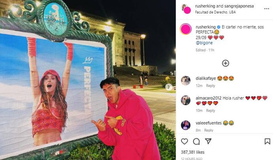 Rusherking con el cartel de su nuevo single. Foto: @rusherking