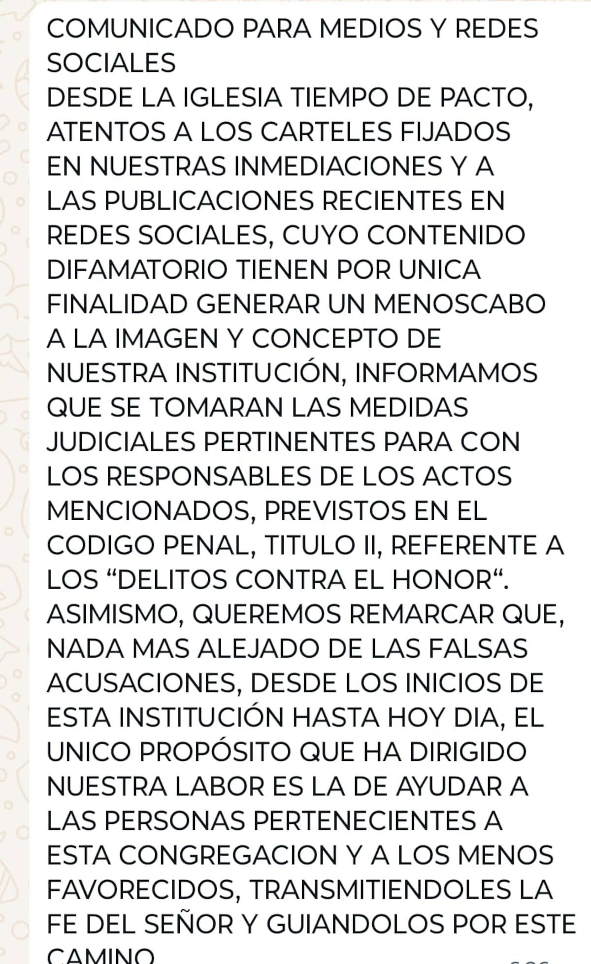 El comunicado de la iglesia tras las acusaciones al pastor.