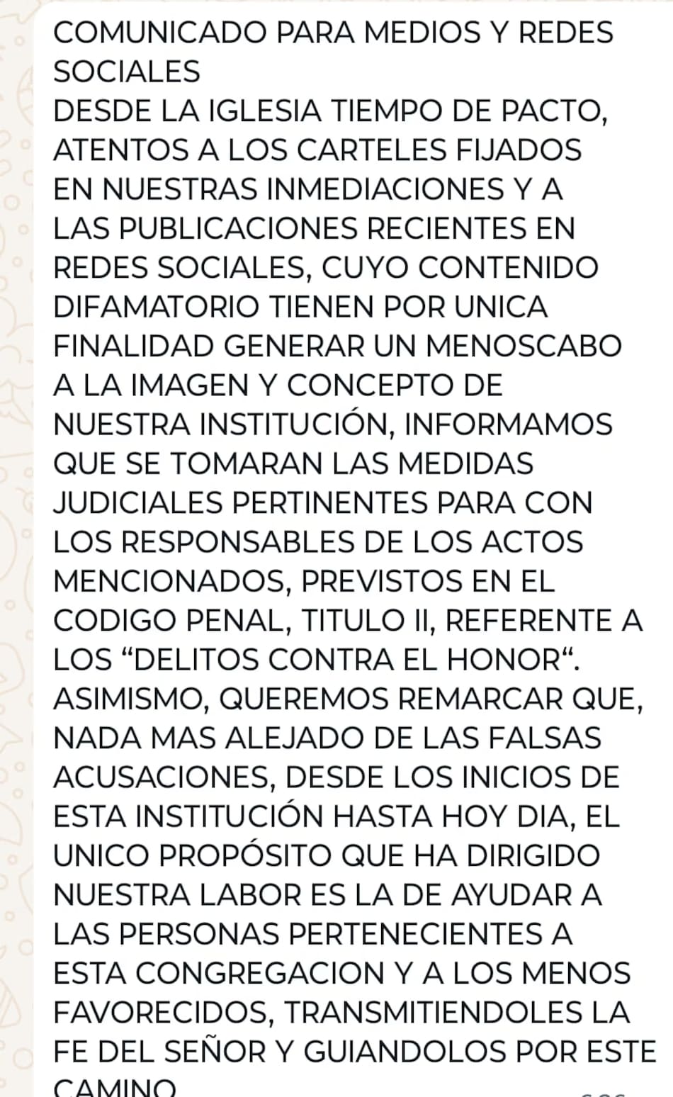 El comunicado de la iglesia tras las acusaciones al pastor.