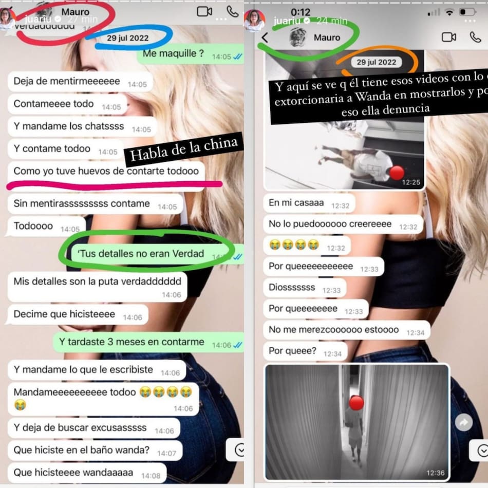 Chats entre Mauro Icardi y Wanda Nara. Foto: Instagram / juariu.