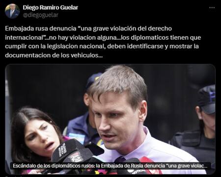 El mensaje de Diego Guelar por el escándalo con los diplomáticos rusos. Foto: Captura.