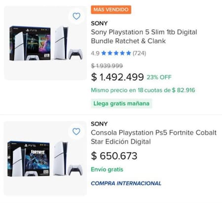 La diferencia de precios de PlayStation 5 en MercadoLibre. Foto: X @EsTendenciaEnX.