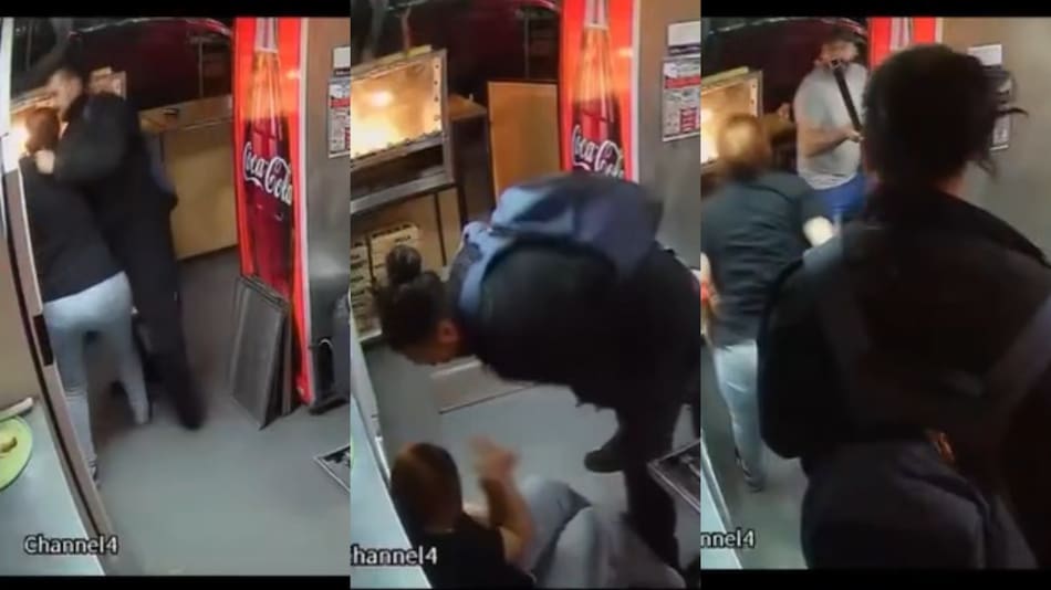 Intento de femicidio en una pizzería en Núñez. Fotos: Captura de video.