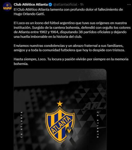 El último adiós al "Loco" Gatti. Foto: captura X