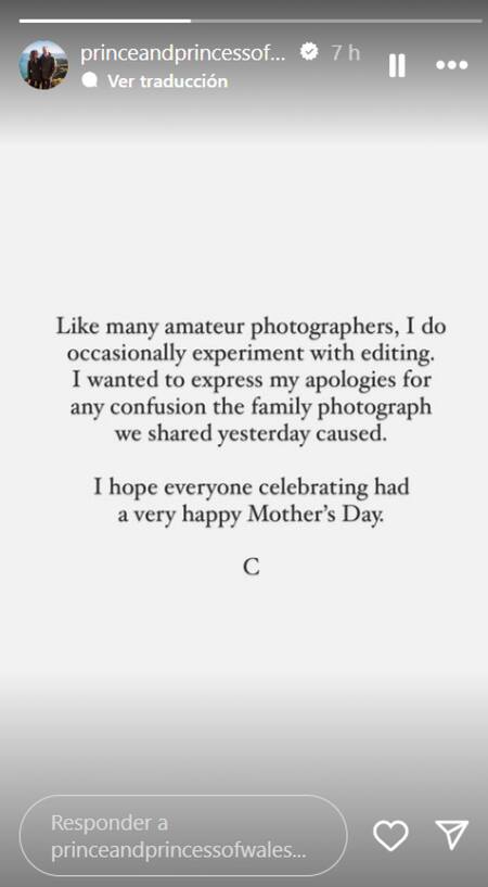 Kate Middleton pidió disculpas. Foto: Instagram.