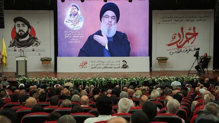 Discurso de Hasán Nasrala, líder de Hezbollah. Foto: Reuters.