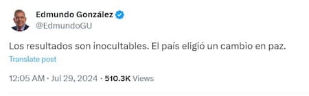 Tuit de Edmundo González Urrutia.