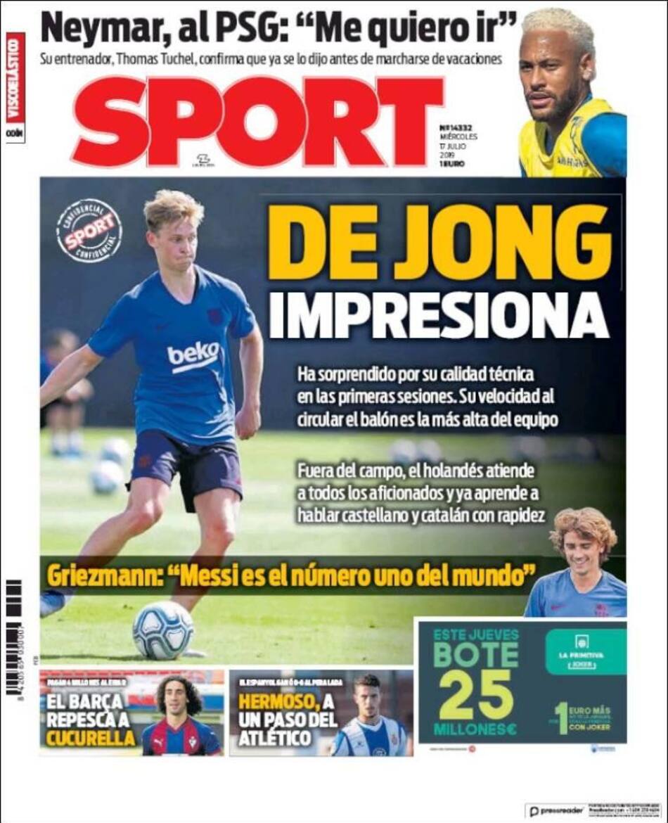 Tapas de diarios - Sport de España miércoles 17-07-19