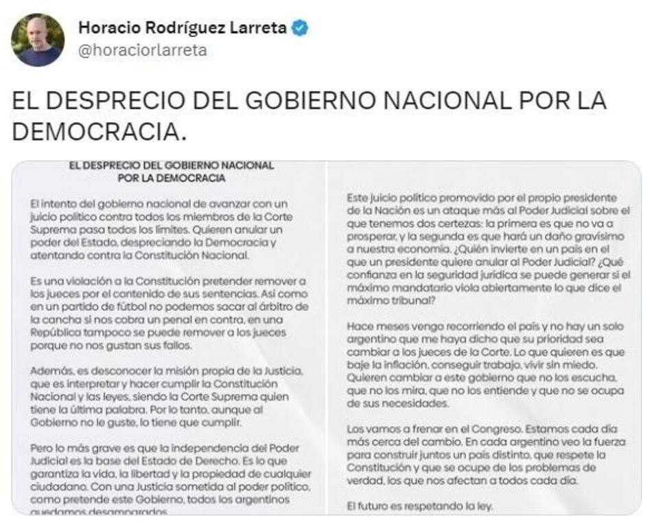 Tuit del jefe de Gobierno porteño.