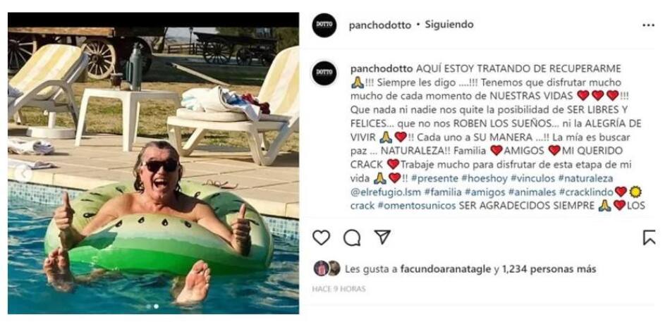 Posteo de Pancho Dotto en Instagram. Foto: NA.