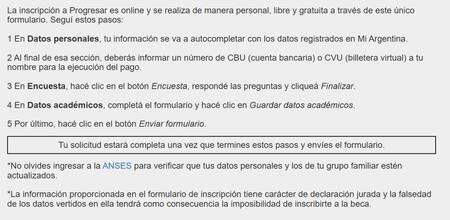 Proceso de inscripción a las Becas Progresar. Foto: Captura de pantalla .