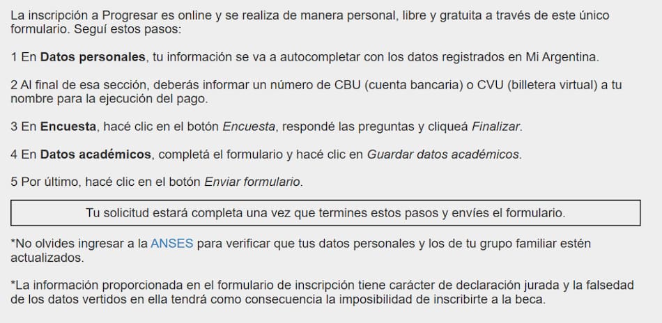 Proceso de inscripción a las Becas Progresar. Foto: Captura de pantalla .