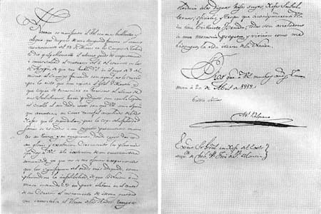 Carta de Belgrano a San Martín, felicitándolo por el triunfo en Maipú