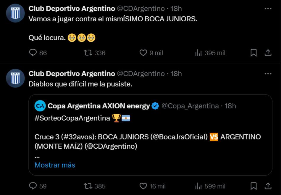 La emoción de Argentino de Monte Maíz por enfrentar a Boca en la Copa Argentina.
