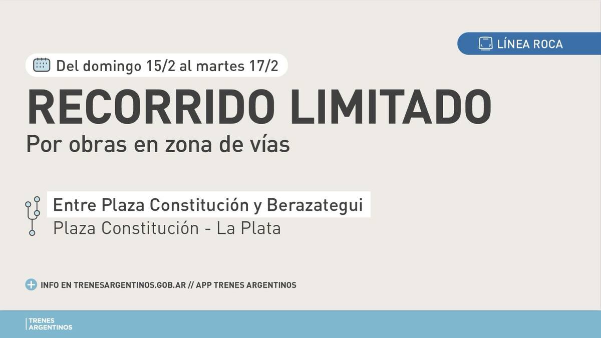 Uno de los ramales más importantes del tren Roca realizará un recorrido limitado.