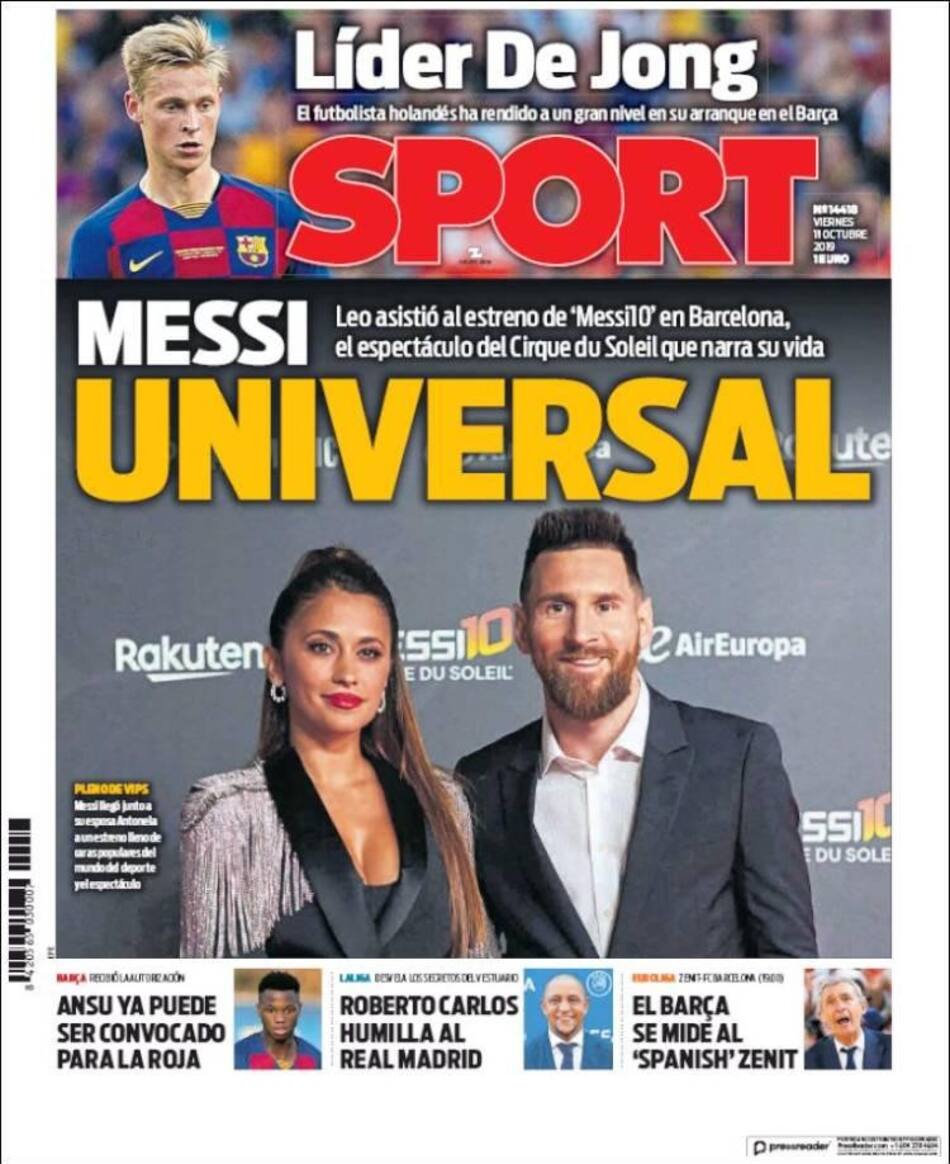 Tapas de diarios, Sport de España, viernes 11-10-19