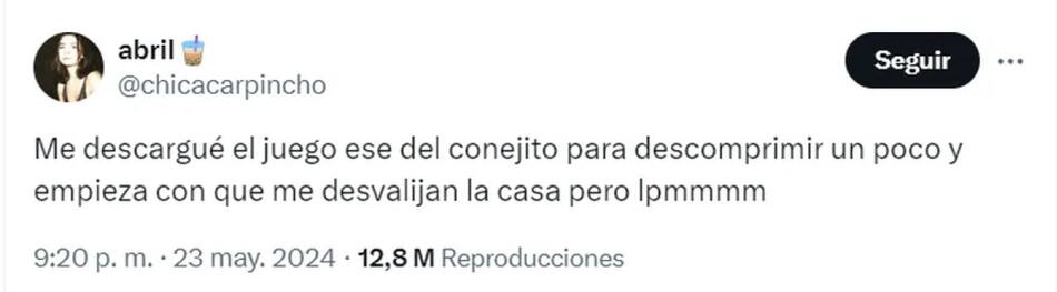 Memes sobre el videojuego del conejo que se volvió viral. Foto: X.