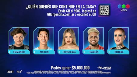 Los nominados de Gran Hermano. Foto: Telefe.