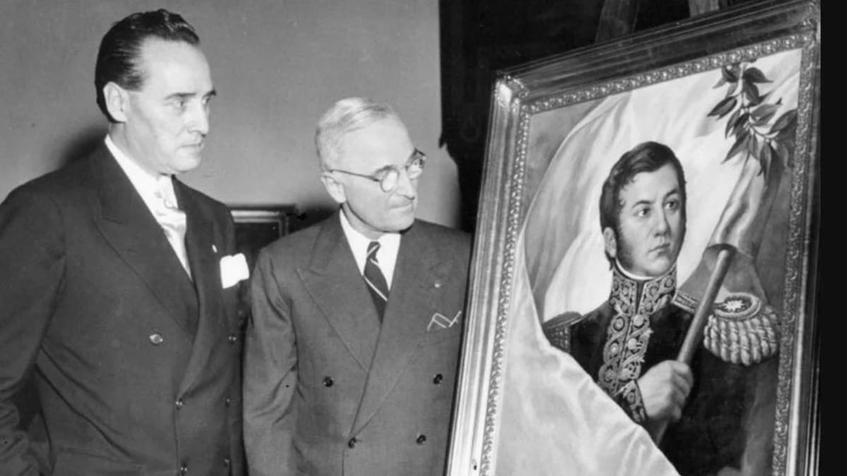 El embajador argentino le regala un cuadro de San Martín a Truman