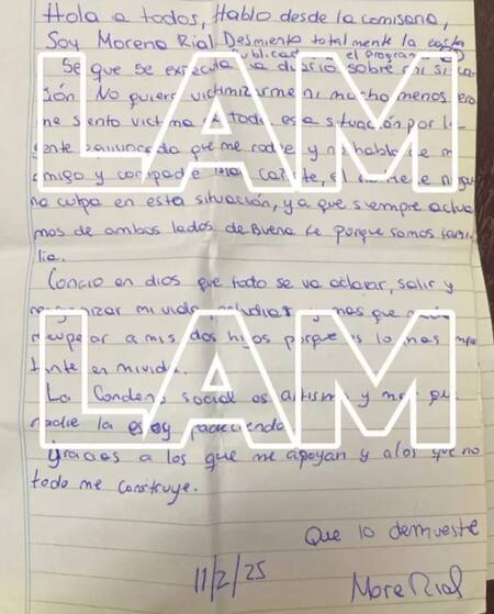 La verdadera carta que escribió More Rial desde la cárcel. Foto: LAM.