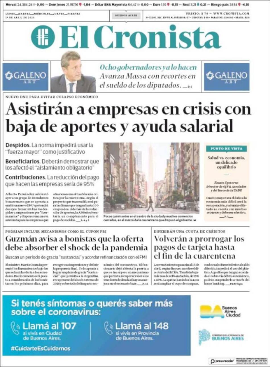 Tapas de diarios, El Cronista, 1 de abril de 2020