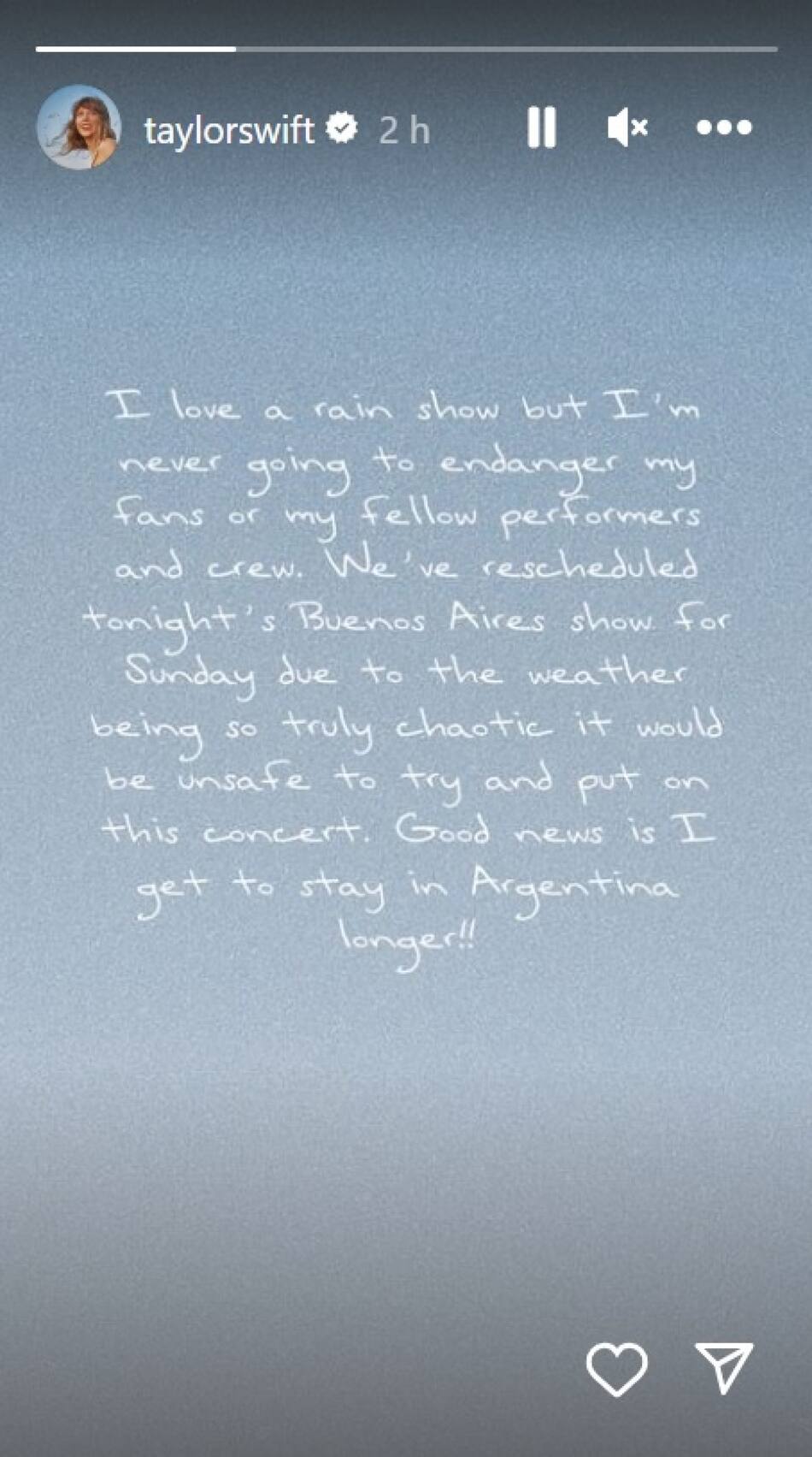 El mensaje de Taylor Swift. Foto: Captura de pantalla