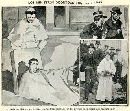 Robo de los dientes de Manuel Belgrano, caricatura de Caras y Caretas.