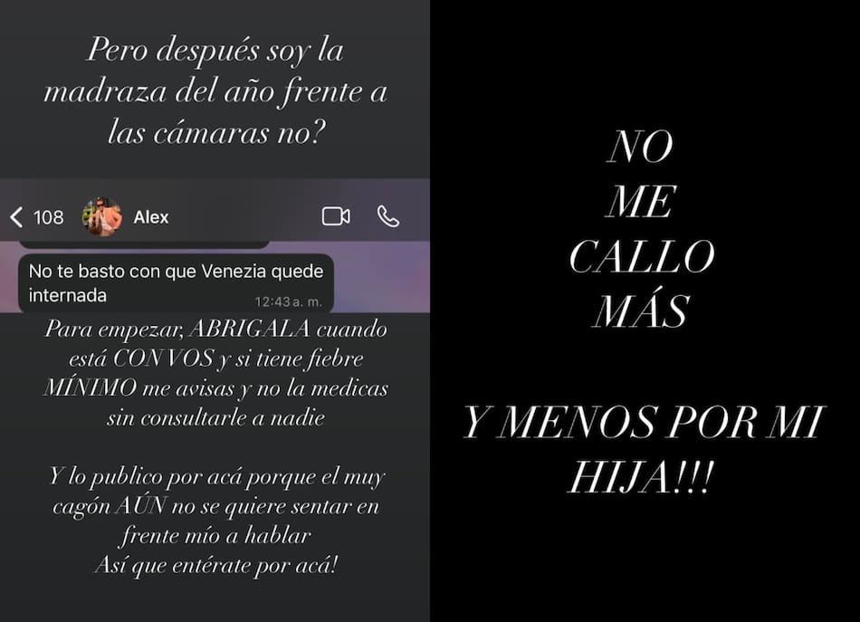 Las historias de Melody Luz contra Alex Caniggia. Fotos: Instagram @melodyluz