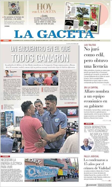 Tapas de diarios, La Gaceta, sábado 02-11-19