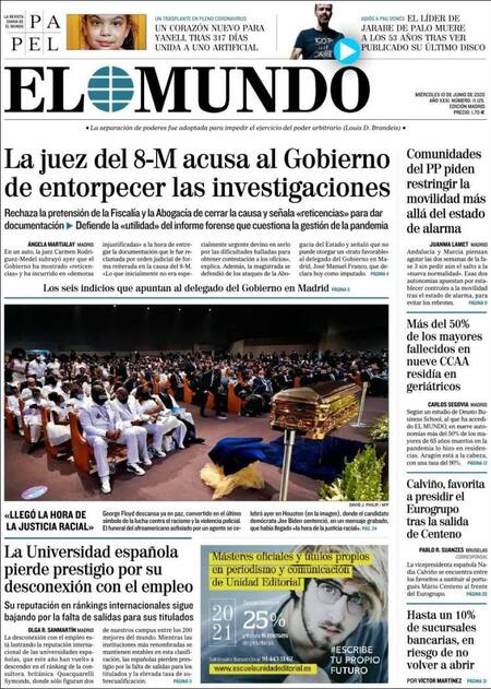 Tapas de diarios, El mundo, miércoles 10 de junio de 2020