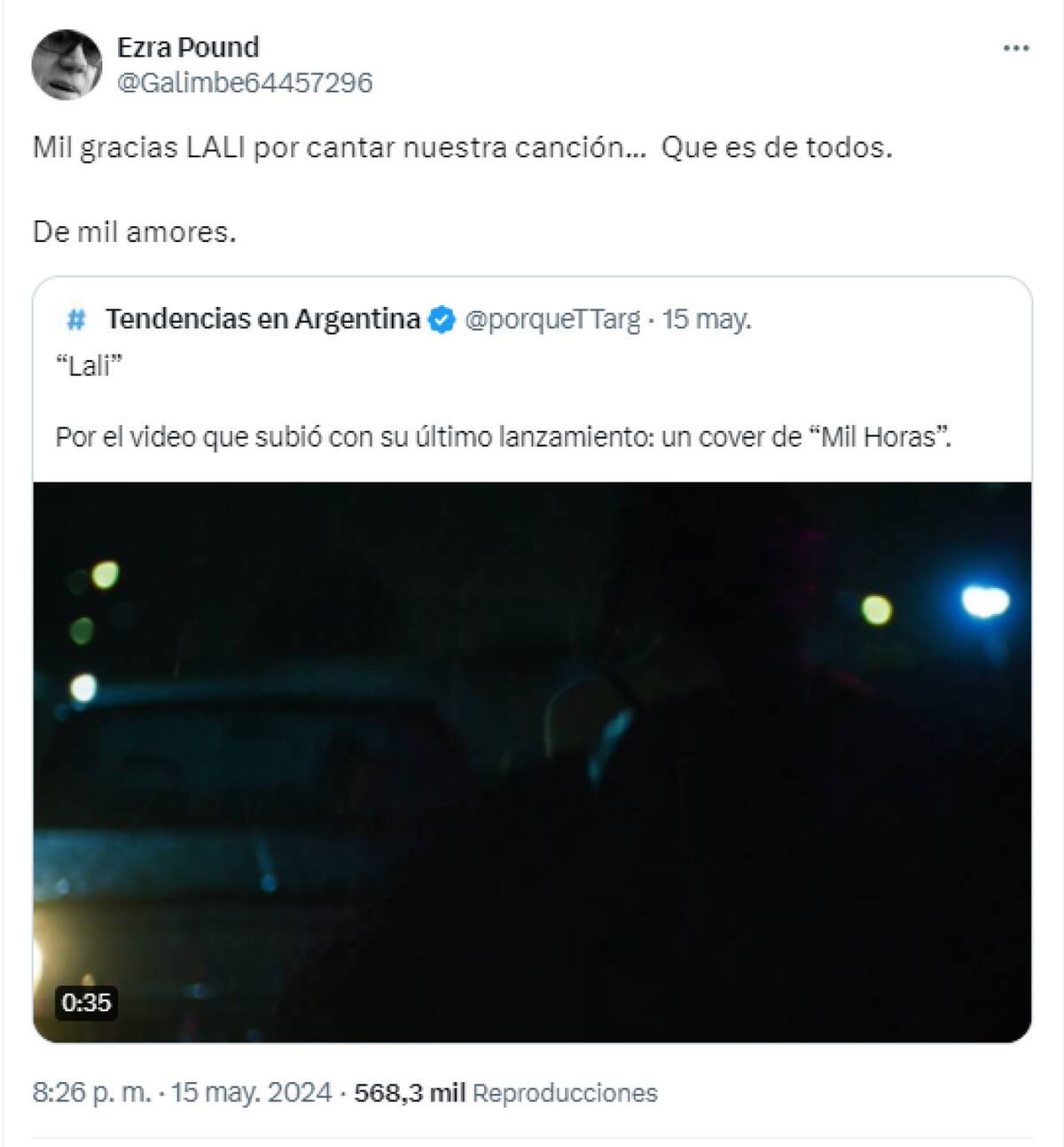 El mensaje de Andrés Calamaro a Lali Espósito. Foto: Twitter.