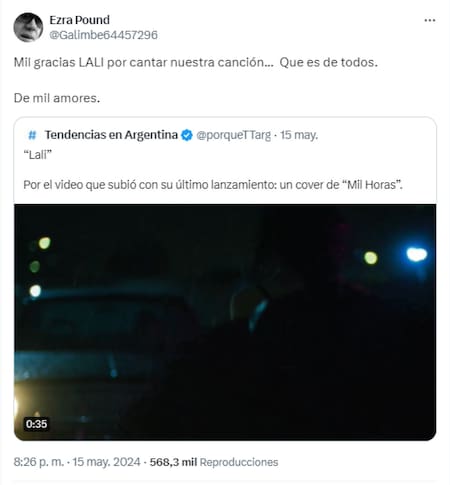 El mensaje de Andrés Calamaro a Lali Espósito. Foto: Twitter.