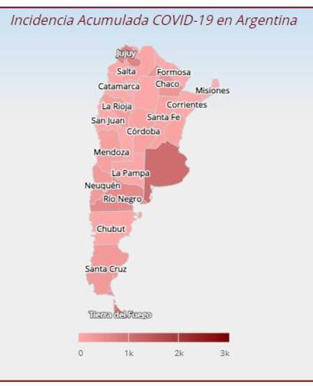 Incidencia acumulada, coronavirus en Argentina, Twitter @Sole_reta