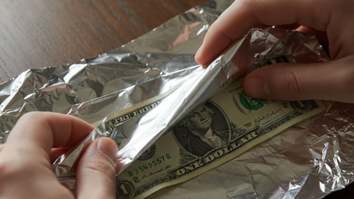 Llevar un dólar envuelto en papel aluminio en la billetera