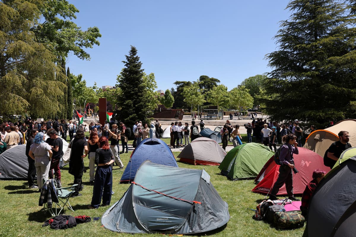 Acampe propalestino en Universidad Complutense de Madrid. Foto: REUTERS.