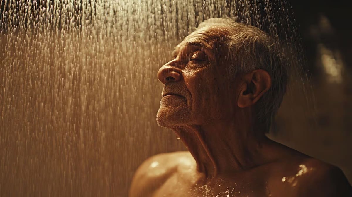 Adulto mayor bañándose