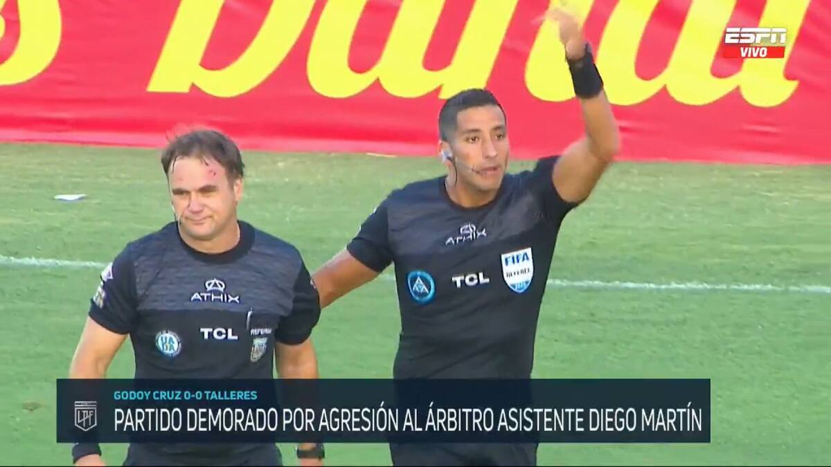 Agresión al juez de línea Diego Martin en el partido entre Godoy Cruz y Talleres. Foto: Captura de video