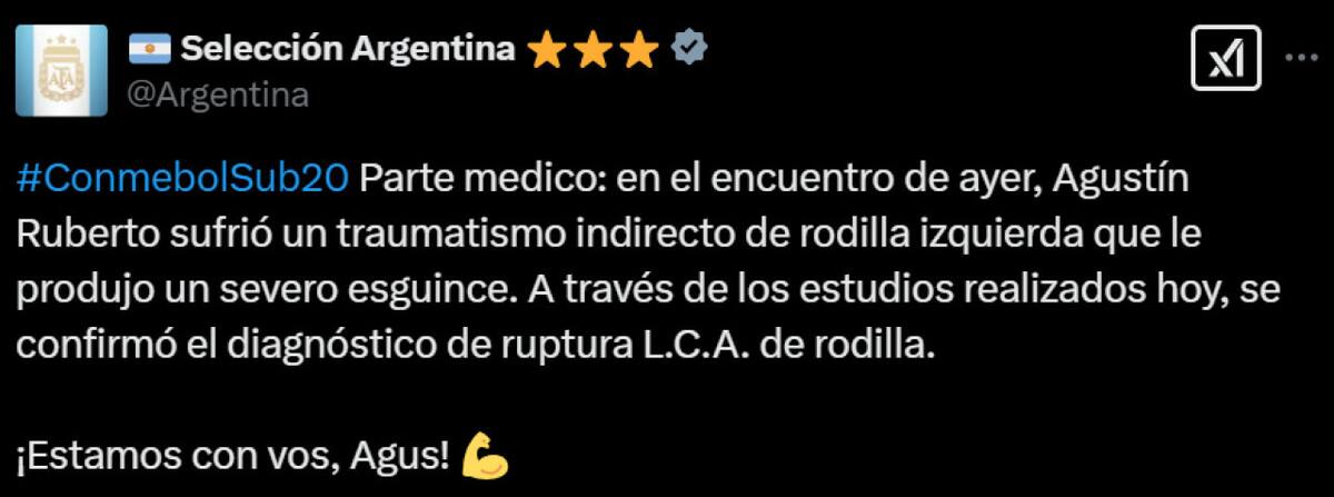 Agustín Ruberto se rompió los ligamentos. Foto: captura