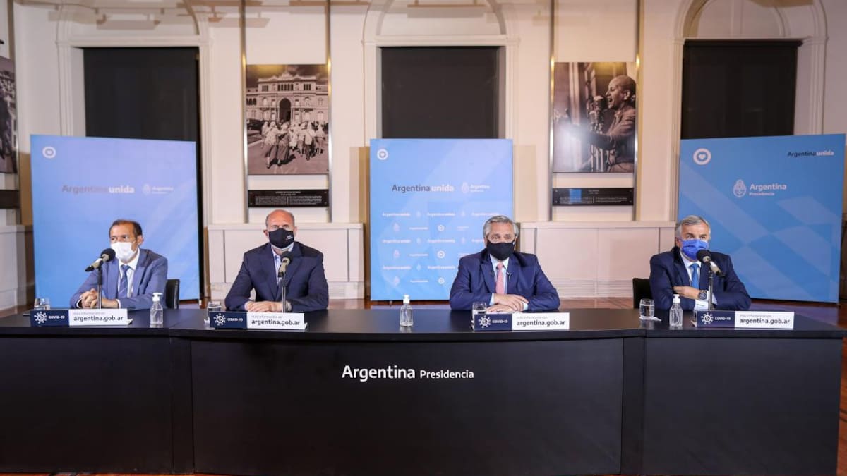 Alberto Fernandez, extensión de la cuarentena, pandemia del coronavirus, Casa Rosada, Omar Perotti (Santa Fe), Gerardo Morales (Jujuy) y Omar Guti?rrez (Neuquen), NA